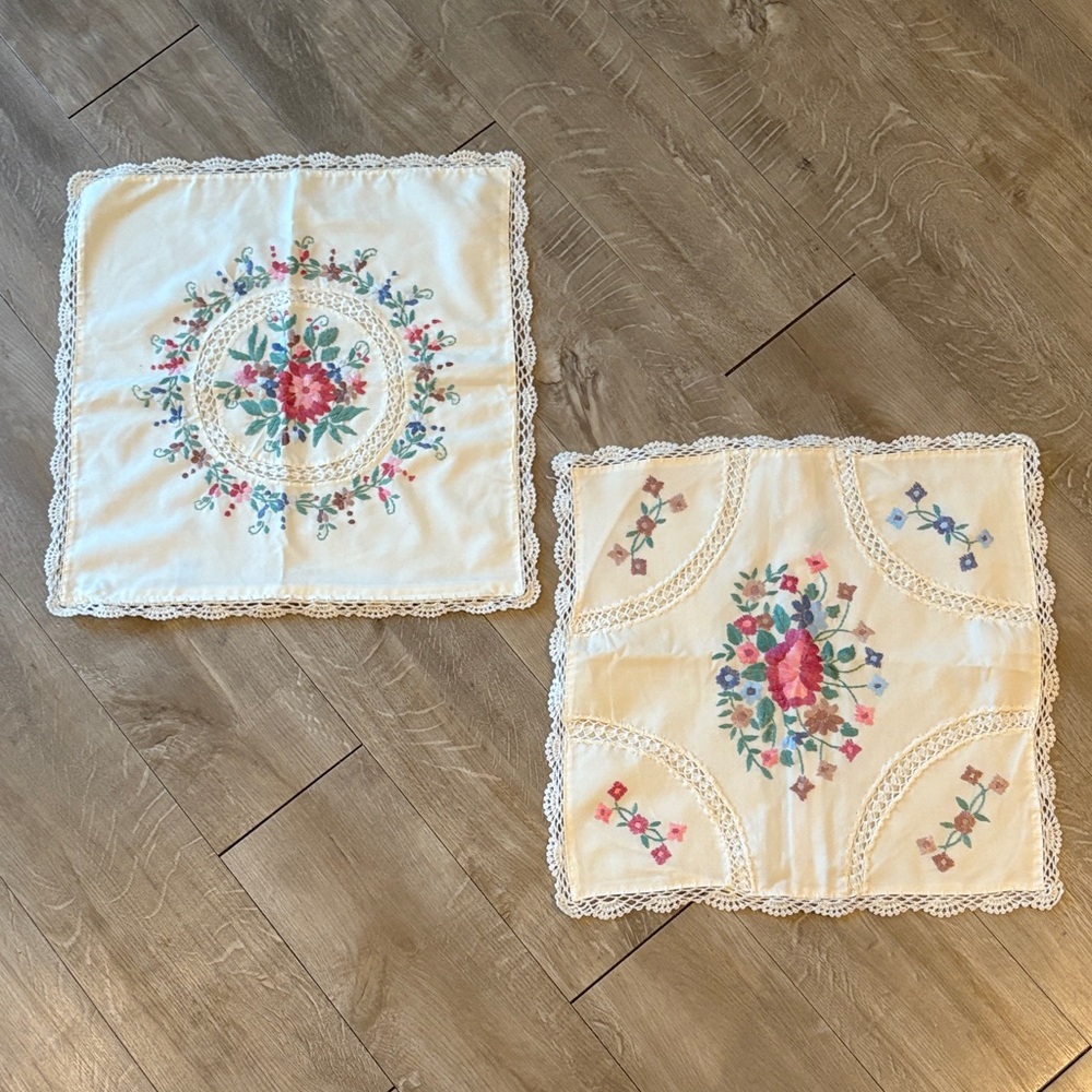 2 Embroidered Floral Lace Pillow Covers